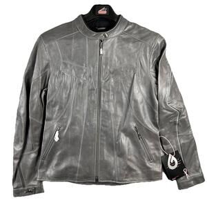 Hein Gericke Women’s Leather Motorcycle Jacket Grey Size 12 NWT Pink Ribbon